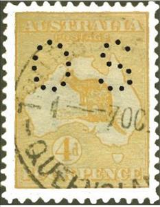 Stamp, Kangaroo and Map, Perforated OS, Australia,  , Maps, Mammals