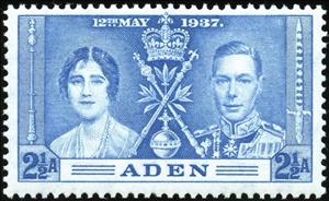 Stamp, The Royal Couple and insignia of the Crown, Aden,  , Royalty, Kings, Queens