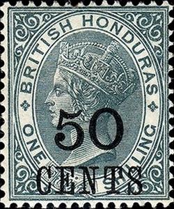 Stamp, Surcharged in Black, British Honduras,  