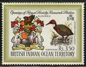 Stamp, Coat of Arms, Aldabra Rail (Dryolimnas cuvieri aldabranus), British Indian Ocean Territory,  