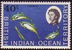 Stamp, Brassy Trevally (Caranx celetus) , British Indian Ocean Territory,  