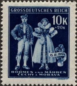 Stamp, Chodish and hanakish folk costumes, Bohemia and Moravia,  