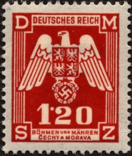 Stamp, Eagle with shield of Bohemia, Empire badge, Bohemia and Moravia,  