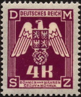 Stamp, Eagle with shield of Bohemia, Empire badge, Bohemia and Moravia,  
