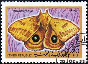 Stamp, Io Moth (Automeris io), Yemen,  , Insects, Butterflies, Animals (Fauna)
