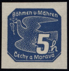 Stamp, Stylized pidgeon, Bohemia and Moravia,  , Stylized Animals, Peace Doves