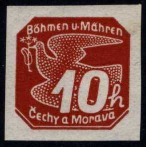 Stamp, Stylized pidgeon, Bohemia and Moravia,  , Stylized Animals, Peace Doves