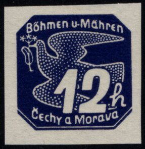 Stamp, Stylized pidgeon, Bohemia and Moravia,  , Stylized Animals, Peace Doves