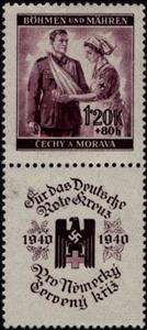 Se-tenant, Red Cross nurse with wounded, Bohemia and Moravia,  , Red Cross and Red Crescent