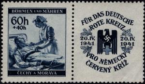 Se-tenant, Red Cross nurse cares for wounded, Bohemia and Moravia,  , Red Cross and Red Crescent