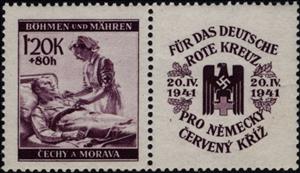 Se-tenant, Red Cross nurse cares for wounded, Bohemia and Moravia,  , Red Cross and Red Crescent