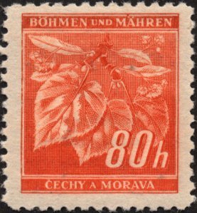 Stamp, Lime tree branch with blossoms, Bohemia and Moravia,  , Trees, Fruits