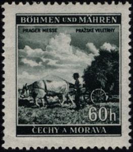 Stamp, Agriculture (ox cart), Bohemia and Moravia,  