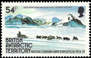 Stamp, Dog team near Ablation Point, George VI Sound, British Antarctic Territory (BAT),  , Dogs
