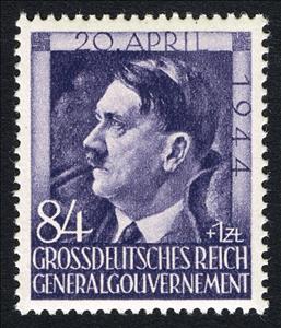 Stamp, Adolf Hitler, 55th birthday, Germany, General Government,  