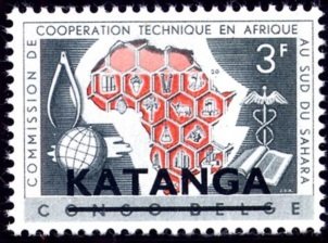 Stamp, Belgian Congo BE C365 with overprint 'KATANGA', Katanga,  , Maps
