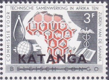 Stamp, Belgian Congo BE C366 with overprint 'KATANGA', Katanga,  , Maps