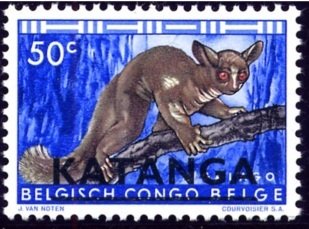 Stamp, Brown Greater Galago (Galago crassicaudatus), Katanga,  , Mammals, Monkeys, Animals (Fauna)