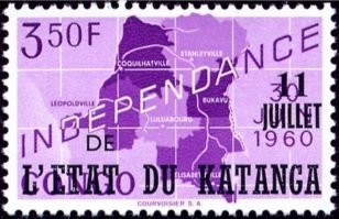 Stamp, Belgian Congo BE C377 with overprint '11 juillet' and 'l’Eta, Katanga,  , Maps