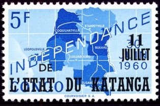 Stamp, Belgian Congo BE C378 with overprint '11 juillet' and 'l’Eta, Katanga,  , Maps