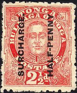 Stamp, Surcharged G or H, Tonga,  