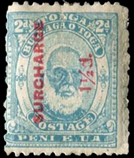 Stamp, Surcharged in Red, Tonga,  