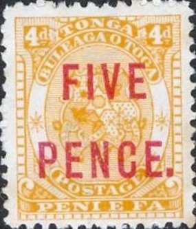 Stamp, Surcharge in Red, Tonga,  