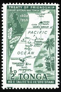 Stamp, Map and Island Scene, Tonga,  