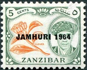 Stamp, Cloves overprinted "JAMHURI 1964, Zanzibar,  