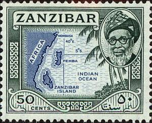 Stamp, Map showing location of Zanzibar, Zanzibar,  