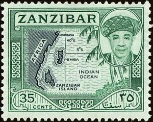 Stamp, Map showing location of Zanzibar, Zanzibar,  