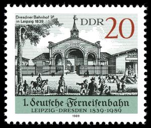 Stamp, Dresden station in Leipzig (1839), Germany, Democratic Republic,  