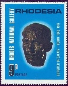 Stamp, Head of Burgher of Calais, Rhodesia,  