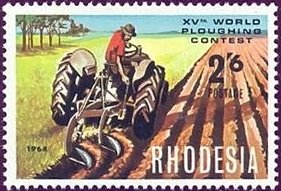 Stamp, Tractor and Moldboard Plow, Rhodesia,  