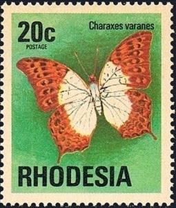 Stamp, Pearl Charaxes (Charaxes varanes), Rhodesia,  , Butterflies