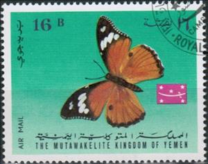 Stamp, Danaid Eggfly (Hypolimnas misippus), Yemen, Kingdom,  , Insects, Butterflies, Animals (Fauna)