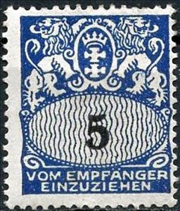 Stamp, Face value in an oval frame, Free City of Danzig,  