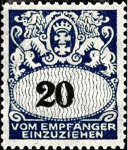 Stamp, Face value in an oval frame, Free City of Danzig,  