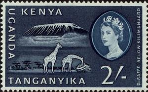 Stamp, Mt. Kilimanjaro and Giraffe (Giraffa camelopardalis), East African Community,  , Heads of State, Giraffes, Mountains, Queens