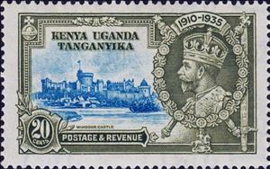 Stamp, Windsor castle and George V, East African Community,  , Heads of State, Kings, Castles