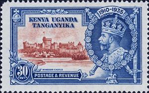 Stamp, Windsor castle and George V, East African Community,  