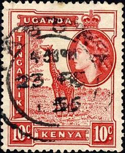 Stamp, Giraffe (Giraffa camelopardalis), East African Community,  , Heads of State, Mammals, Giraffes, Queens, Animals (Fauna)