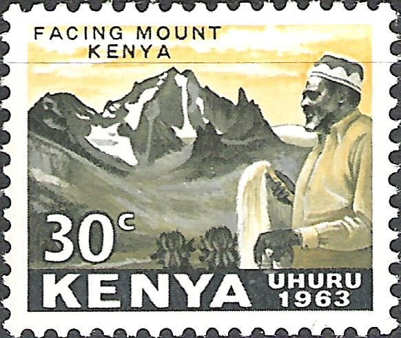 Jomo Kenyatta in front of Mount Kenya