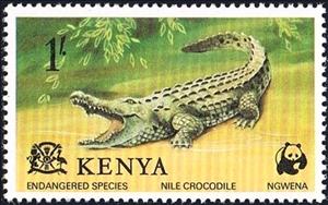 Stamp, Nile Crocodile (Crocodylus niloticus), Kenya,  , WWF, Reptiles, Crocodiles, Animals (Fauna)