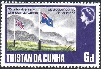 Stamp, Union Jack and St. Helena Flag, Tristan da Cunha,  