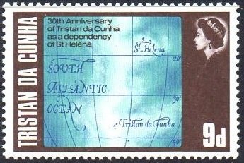 Stamp, Map showing locations of St. Helena and Tristan, Tristan da Cunha,  