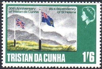 Stamp, Union Jack and St. Helena Flag, Tristan da Cunha,  