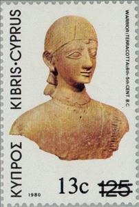 Stamp, Black surcharge 13c on 125M, Cyprus,  , Sculptures, Archaeology
