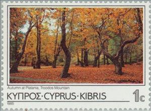 Stamp, Autumn at Platania, Troodos Mountain, Cyprus,  , Trees, Forests, Plants (Flora)