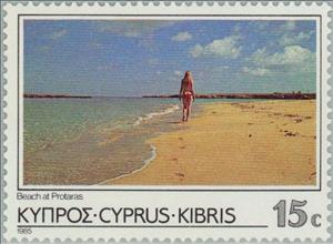 Stamp, Beach at Protaras, Cyprus,  , Beaches
